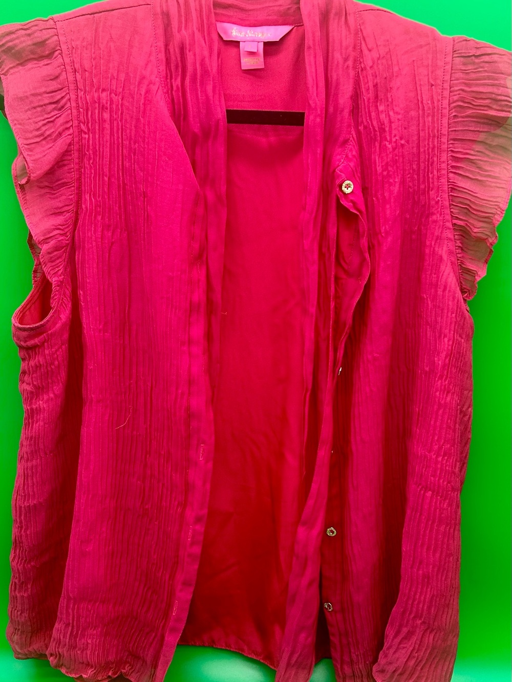 Lilly Pulitzer Deep Pink Sleeveless Ruffled Blouse